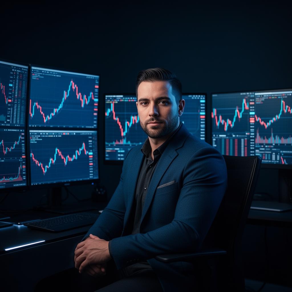 Coach Ray at his trading desk with multiple futures chart monitors